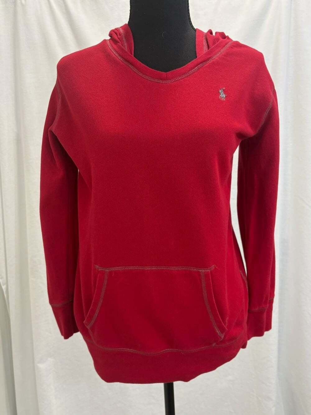 Ralph Lauren Kids Red Pullover Hoodie Size L (12-14) Cotton Logo Pockets